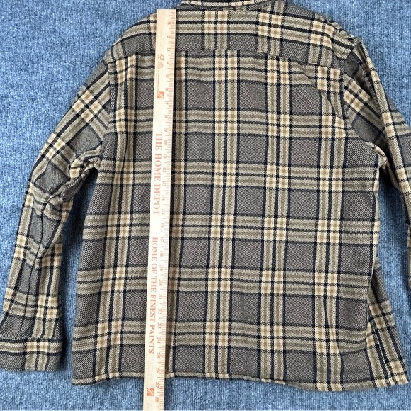 Express Plaid Flannel Shirt Mens Large Brown Tan Cotton Button Up Casual - Picture 8 of 11